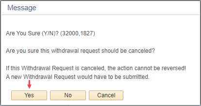 Cancel withdrawal acknowledgement