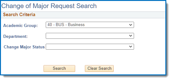 Advising Review Search filters with the Business selected