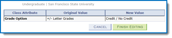 Confirmation screen for the grading option change