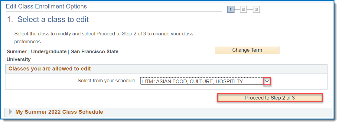 Grading options class selection screen