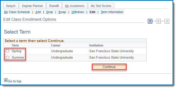 Term selection for grading options