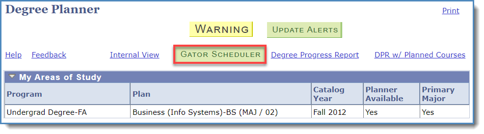 Gator Scheduler menu link highlighted