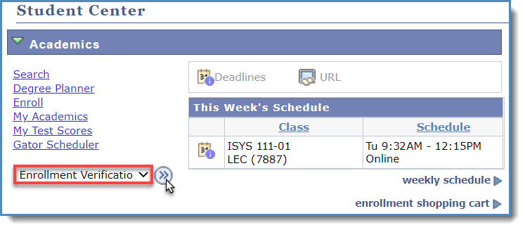 Enrollment verification location in the student center