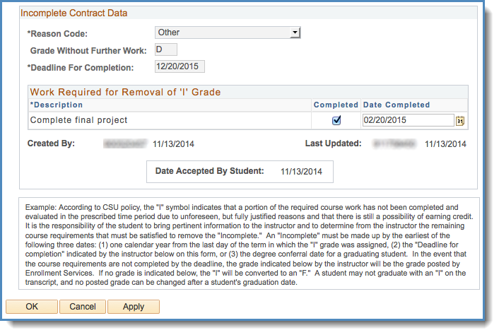 Incomplete contract details page showing a completed work checkbox