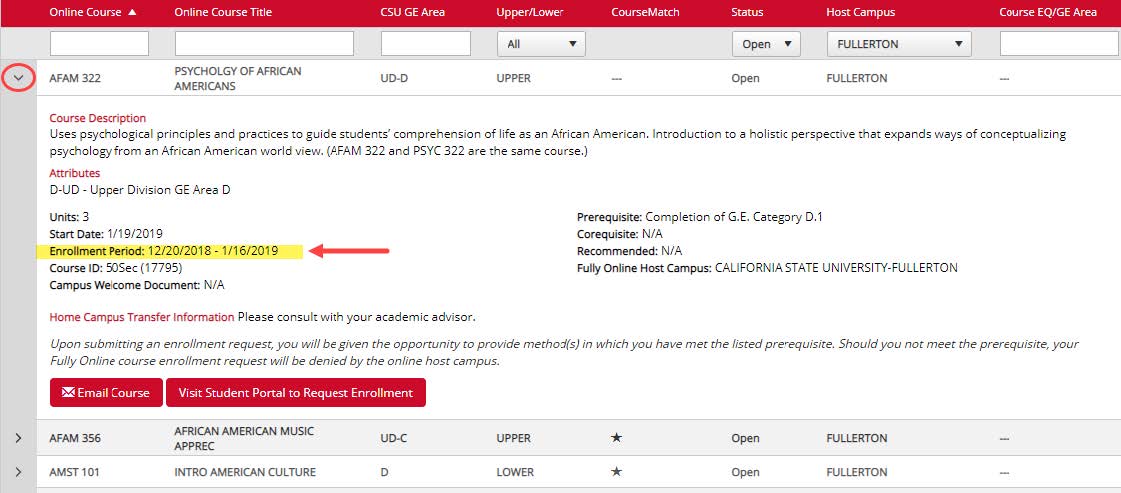 CSU fullyonline site that shows available courses