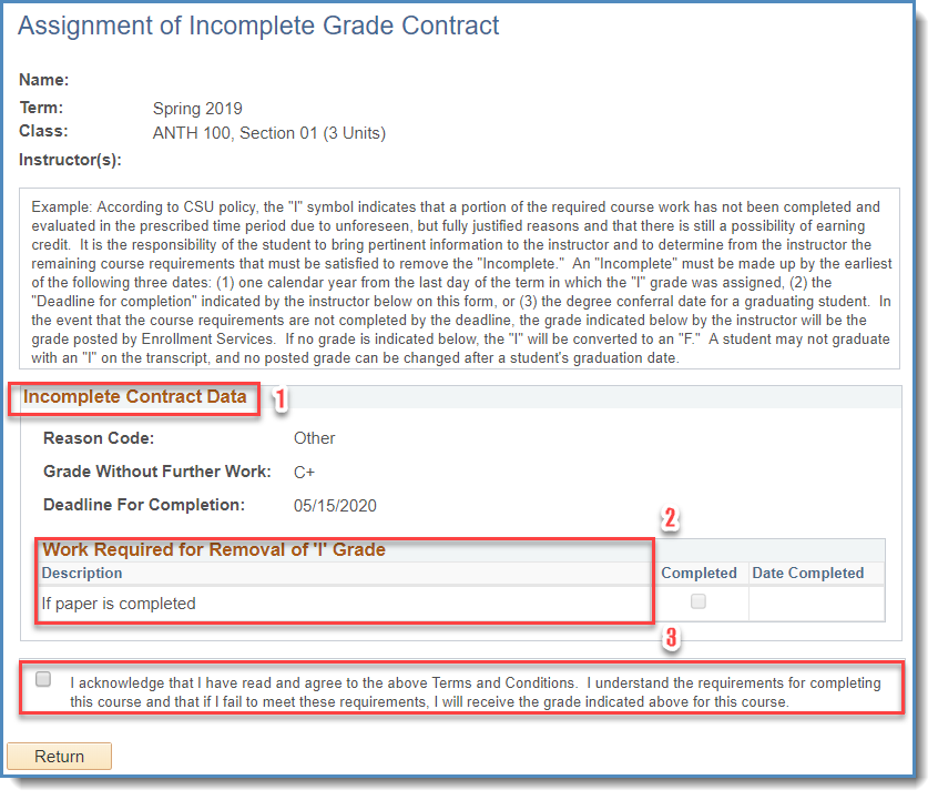 Example of incomplete contract with it's fields highlighted