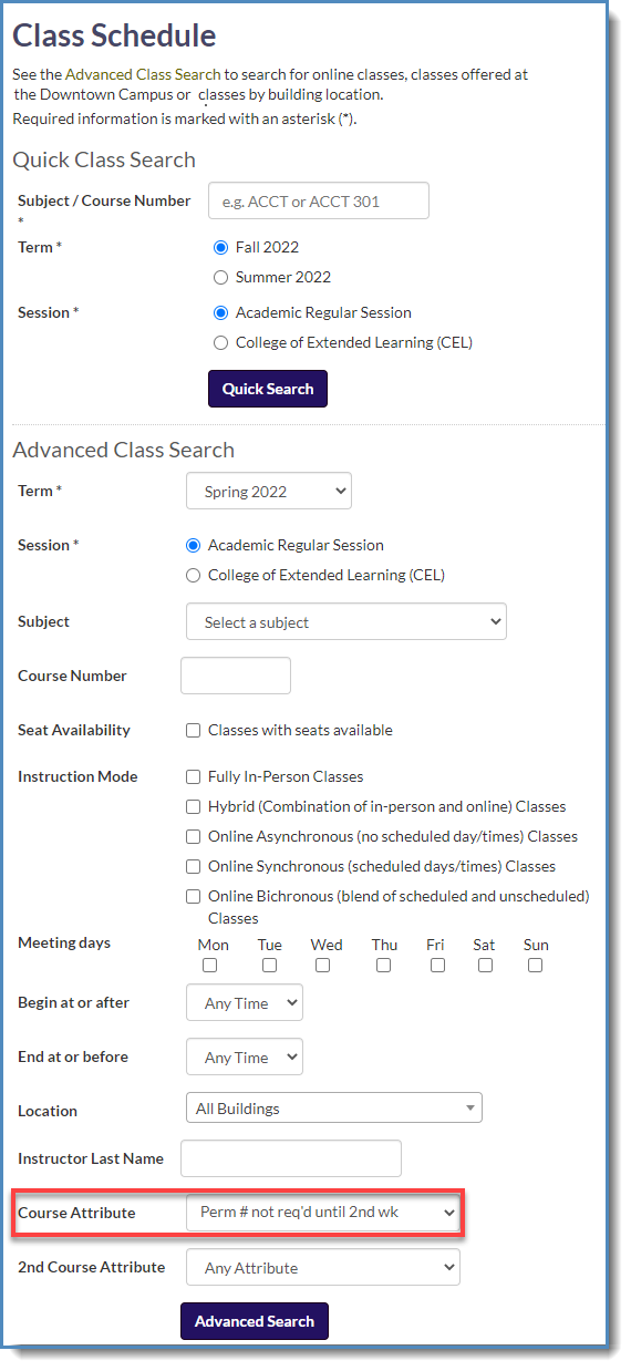 public class search view with the advanced search open