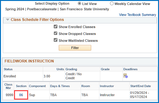 Course info in my schedule