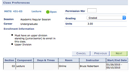 Class preferences menu showing the grading options and permission fields