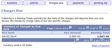 Charges due menu