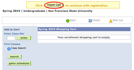 Enroll menu with the import schedule options circled