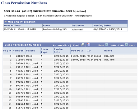 Facualty center permission number roster example