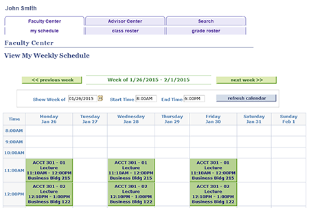 weekly schedule menu showing examples